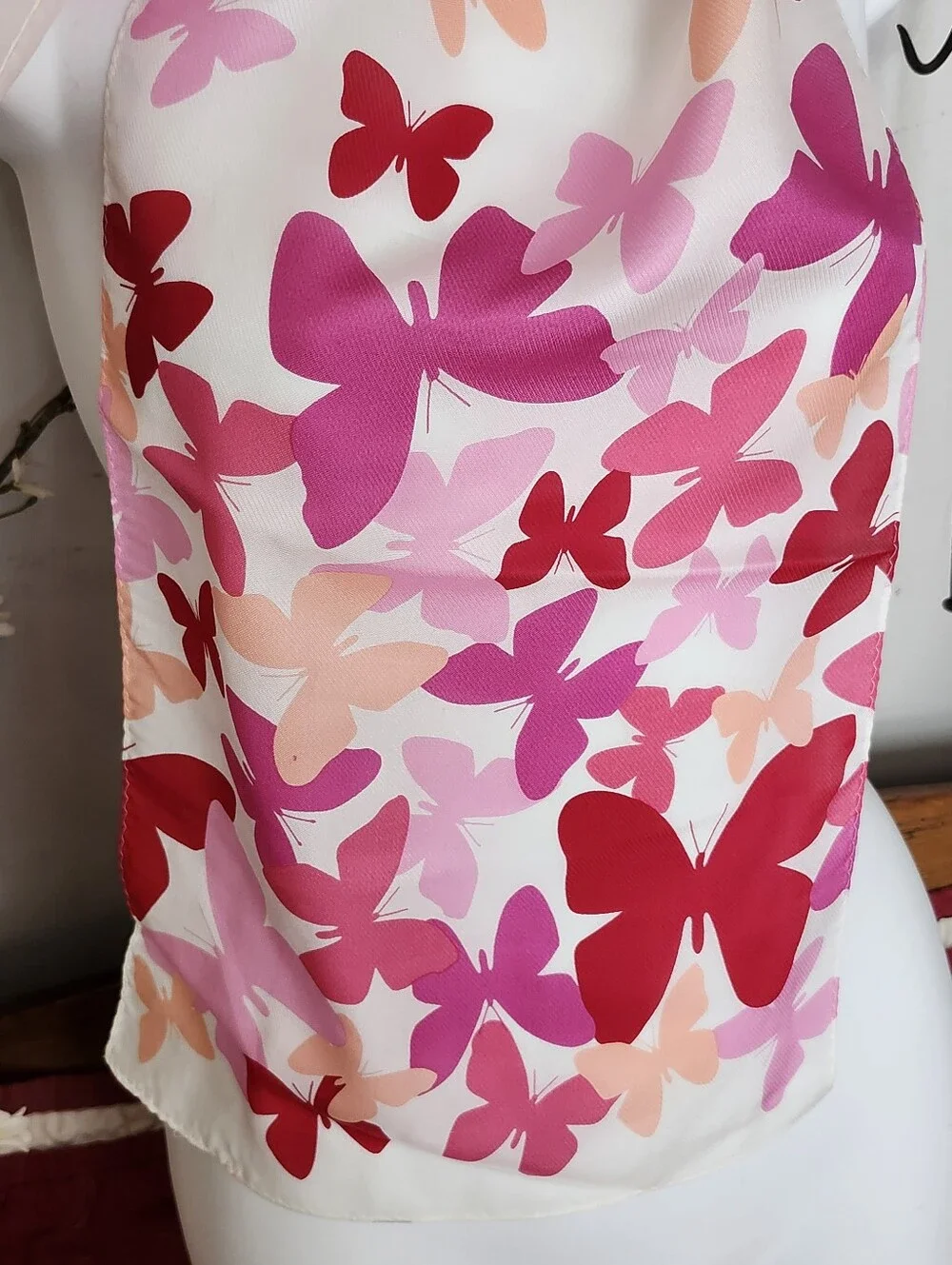 VTG ECHO Butterfly Print Silk Scarf In Pink & Peach